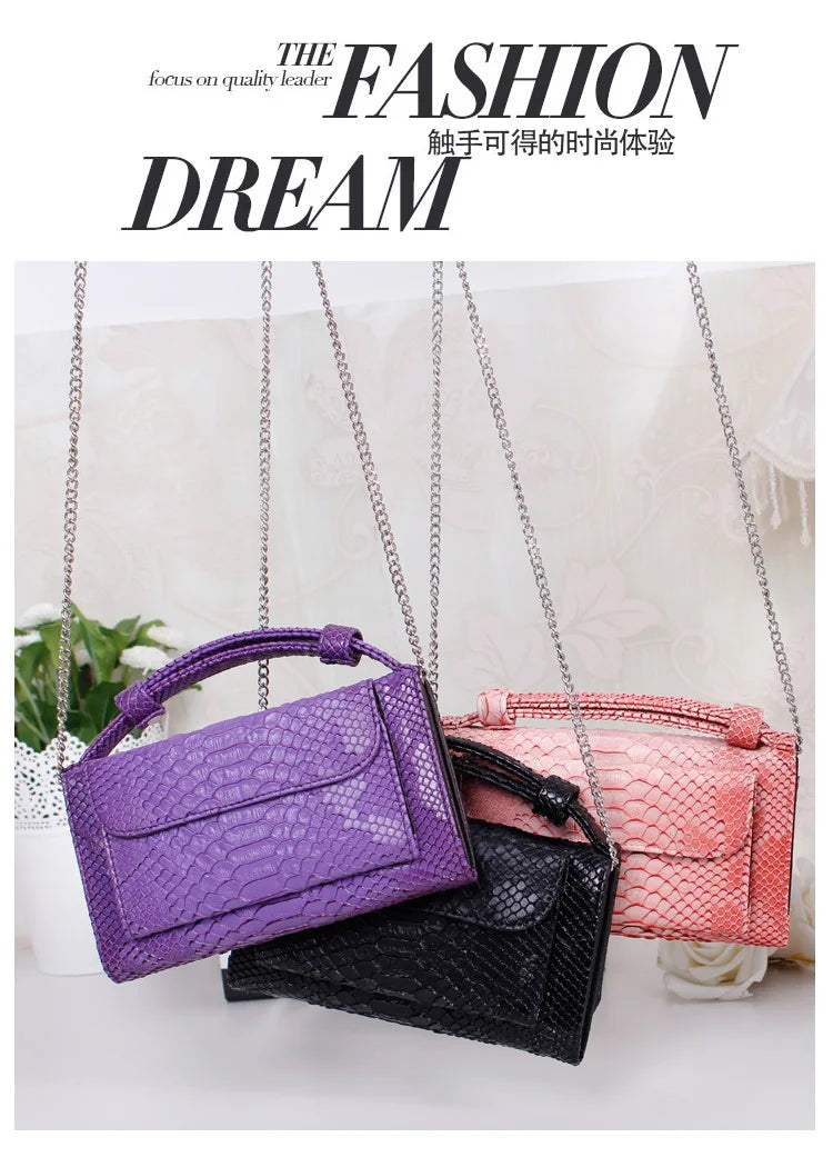 Luxury Snake Pattern Chain Flap Handbags Evening Clutches Crossbody Messenger Shoulder Bags Women Female Ladies Luxurious Purses