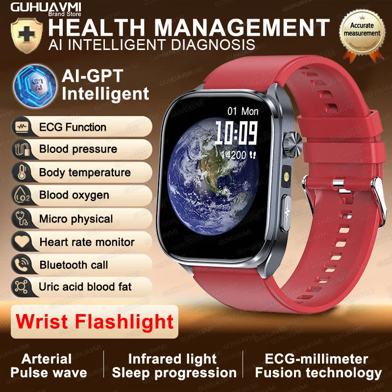 2026New ECG+PPG Clock Health Trackr 2.0 inch Uric Acid Blood lipids Pressure Smart Watch Body Analysis Voice call Smartwatch Men