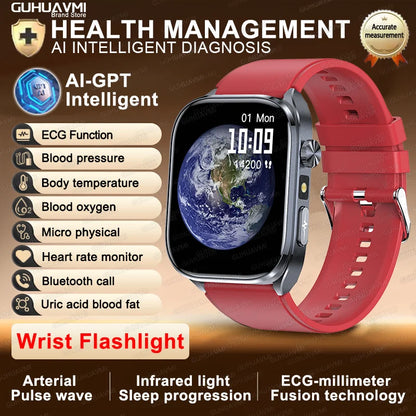 2026New ECG+PPG Clock Health Trackr 2.0 inch Uric Acid Blood lipids Pressure Smart Watch Body Analysis Voice call Smartwatch Men