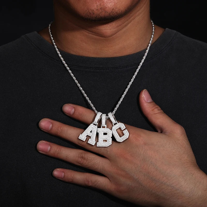 New Moissanite 26 A-Z Letter Pendant Jewelry Necklace Women  Iced Out Personalized Charms Rapper Super Star Hip Hop Punk S925