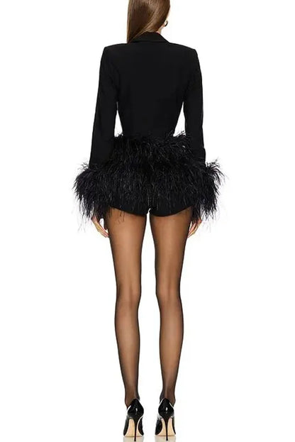 Temperament Slim Women's Jumpsuits Sexy Deep V-neck Furry Splicing Suit Style Short Jumpsuit Fashion Lady Party Commuting Outfit