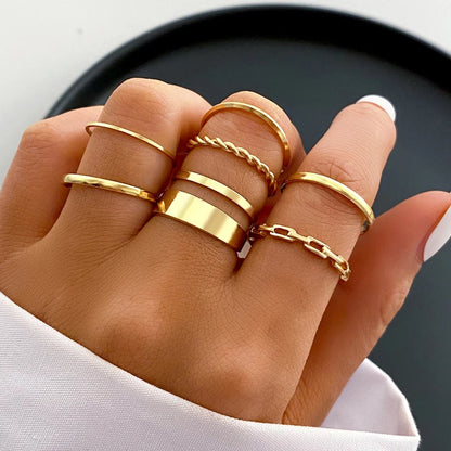Boho Gold Color Rings Set For Women Fashion Cubic Zircon Heart Star Moon Flower Finger Rings Female Simple Trendy Jewelry Gifts