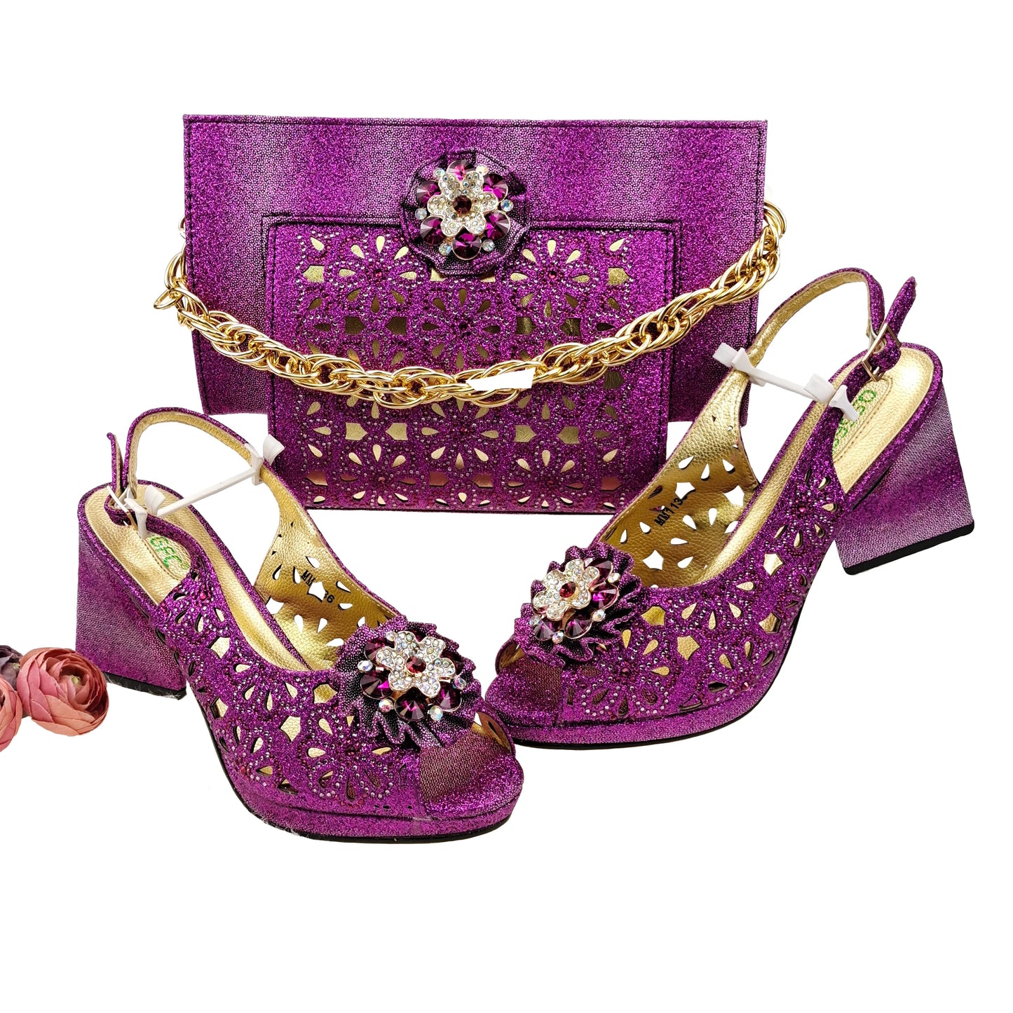 Doershow African fashion Italian Shoes And Bag Sets For Evening Party With Stones pink Italian Handbags Match Bags!  HFV-25