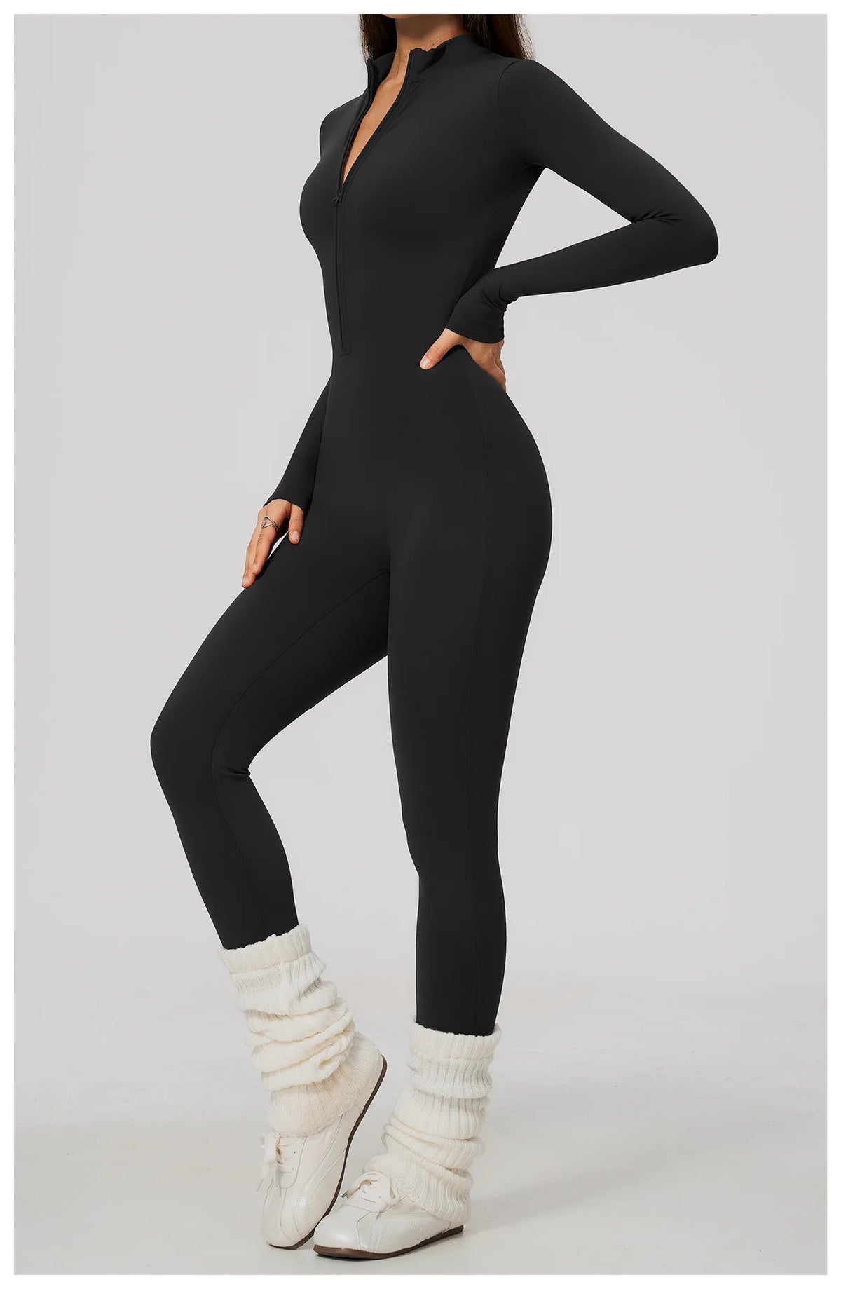 Winter Half Zip Yoga Bodysuit Women Long Sleeved Fitness Jumpsuit Sportswear Gym Clothes One-piece Running Workout Wear Rompers