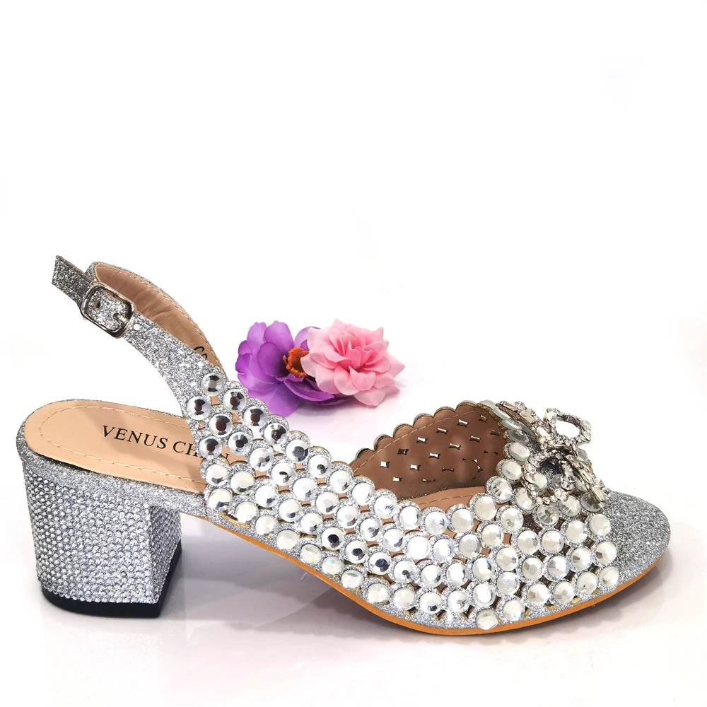 2024 New Italian Design Full Drill Elegant Wine Evening High Heels Wedding Party Shoes Matching Clutch Handbag