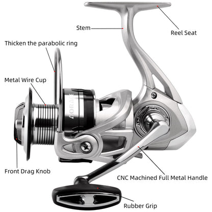 Spinning Fishing Reel Max Drag 15Kg Gear Ratio 5.2:1 Carp VP1000-6000 Aluminium Spool Spinning Saltwater Wheel Pesca Reels