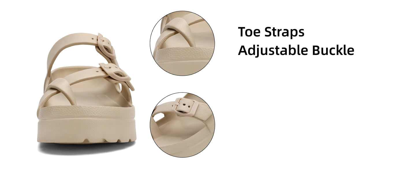 Shevalues Casual Women's Sandals With Arch Support Anti-slip Fashion New Slides Soft Sole Beach Slippers With Adjustable Buckle