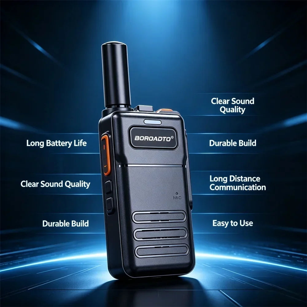 2Pcs Mini Walkie Talkie Set 16 Channels UHF 400-470MHz Baofeng Style Two-Way Radio Long Range Rechargeable Portable Communicatio