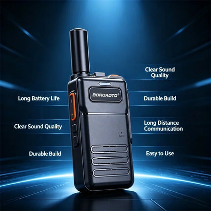 2Pcs Mini Walkie Talkie Set 16 Channels UHF 400-470MHz Baofeng Style Two-Way Radio Long Range Rechargeable Portable Communicatio