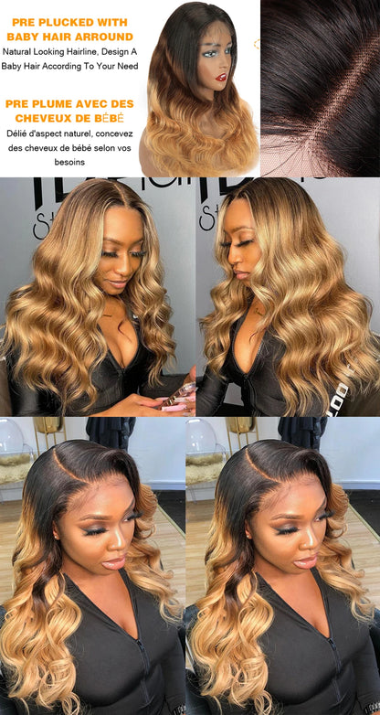 Body Wave 13x4 Lace Front Ombre Wig Human Hair Wig For Women Brazilian Blonde 1b/4/27/30 Lace Frontal Wig On Sale Clearance