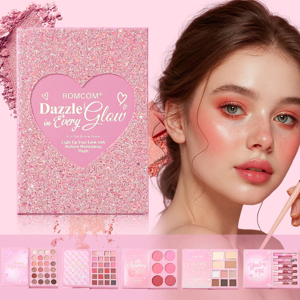 All-in-One 5-Page Makeup Magic Book: Full Kit with Multi-Shade Eyeshadow, Blush, Highlighter, Contour & Glossy Lip Gloss
