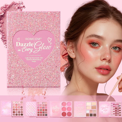 All-in-One 5-Page Makeup Magic Book: Full Kit with Multi-Shade Eyeshadow, Blush, Highlighter, Contour & Glossy Lip Gloss