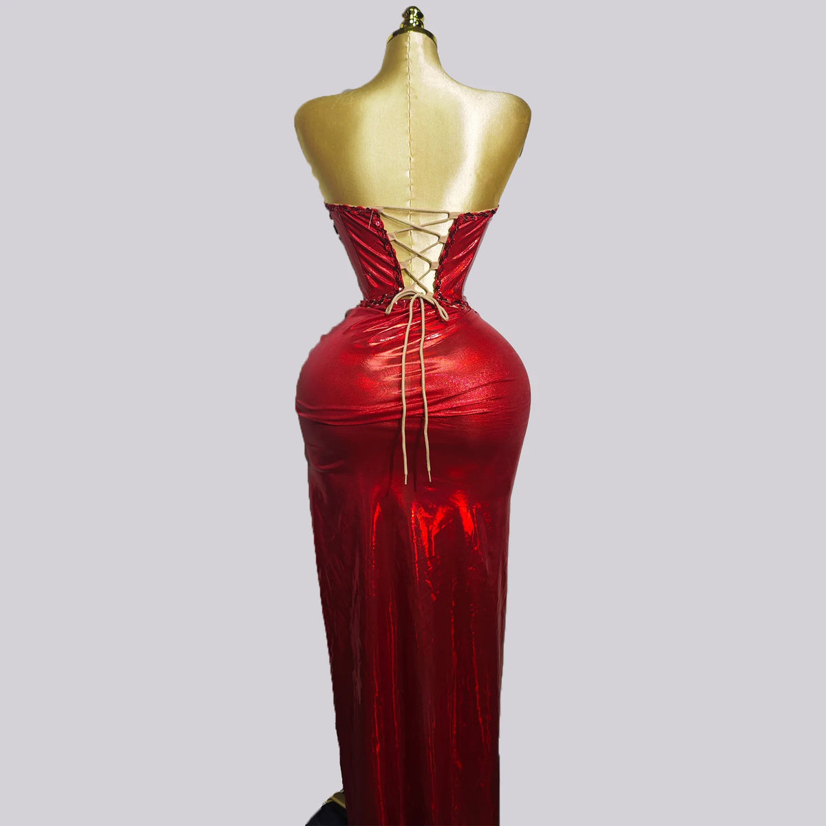 Woman Performance Suit Sexy Pink Backless Strapless Rhinestones Dress Event Costume Dancewear Top And Skirt Birthday Drag Club