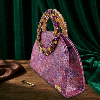 Multicolor Glitter Rhinestone Ring Handle Evening Clutch And Women High Heels Shoes Set Wedding Party Matching Bag