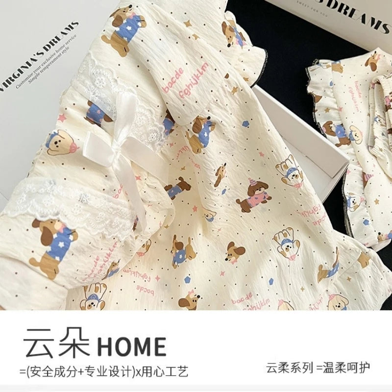 2026 Kids Girls Soft Ribbed Pajama Outfit, Breathable Short Sleeve Button Front Loungewear Set with Frill Details for Summer