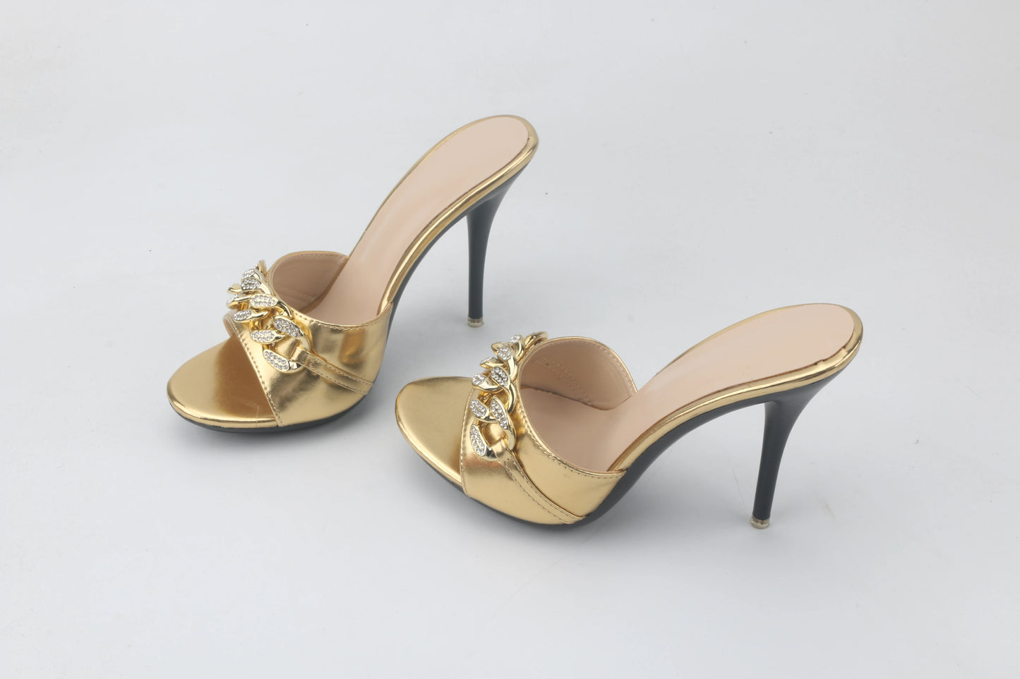 Female Summer High Heels Sexy Open Toes Slippers Luxury Rhinestone Party Dress Shoes Black Slides Sandals Women Mules Plus Size