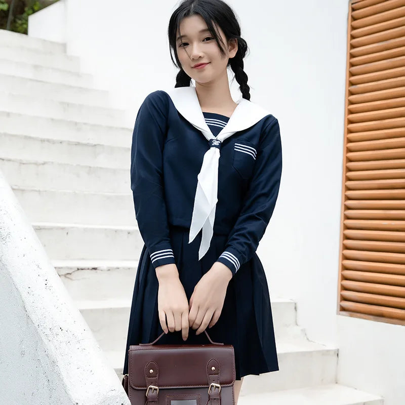 Student JK Uniform Women's High School Korean Chinese School Uniforms Navy Sailor Outfit Short Sleeve Suit Japan Seifuku Girl