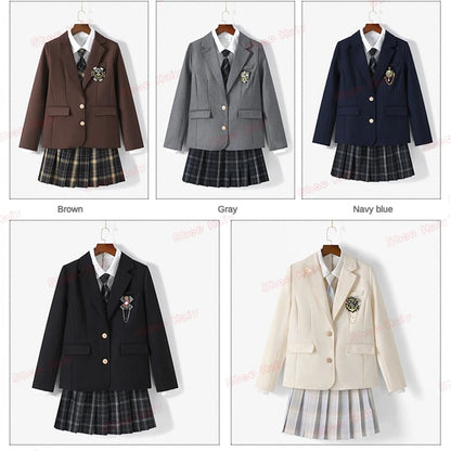JK Japanese School Uniform Jacket Girls Multicolor Graduation Outfit for Harry Magic Academy with Sexy Pleated Skirt Tie Set New