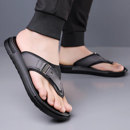 New Trend Men's Flip Flops Leather Beach Sandals Quick Dry Water Shoes Non Slip Summer Slippers Outdoor Slides Walking Sandalias
