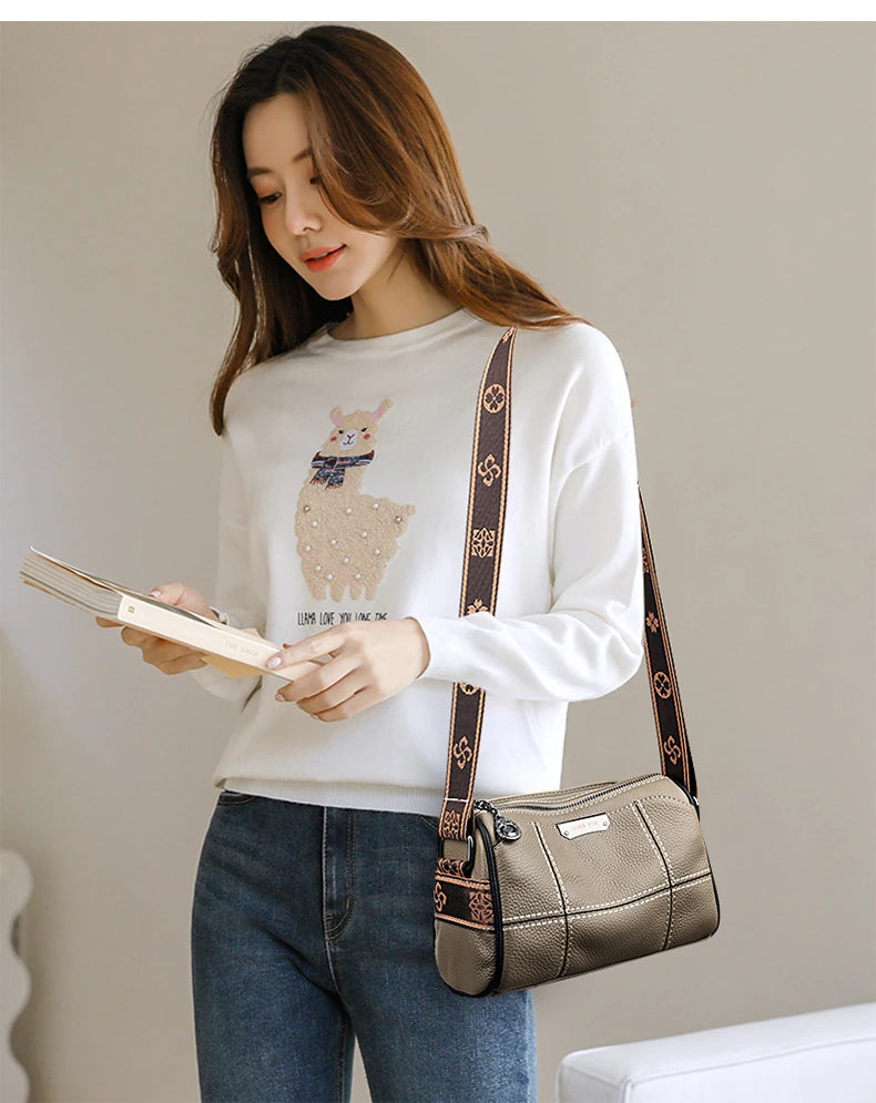 Women Genuine Leather Handbags Luxury Designer 3 Layers Cow Leather Shoulder Crossbody Bags Ladies Large Capacity Messenger Bag