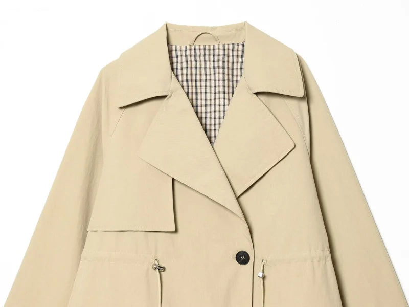 ETJ 2026 Women Casual Trench Coat Short Style Drawstring Waist Jacket Fashion Office Lady Spring Autumn Coat