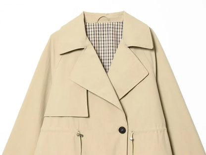 ETJ 2026 Women Casual Trench Coat Short Style Drawstring Waist Jacket Fashion Office Lady Spring Autumn Coat