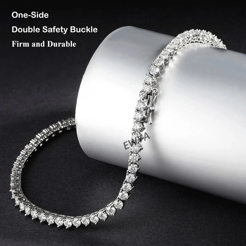 EWYA 3 Claw 0.4CT 4.5mm Gradient Full D Color Moissanite Diamond Tennis Necklace for Women 925 Silver GRA Certified Neck Chain