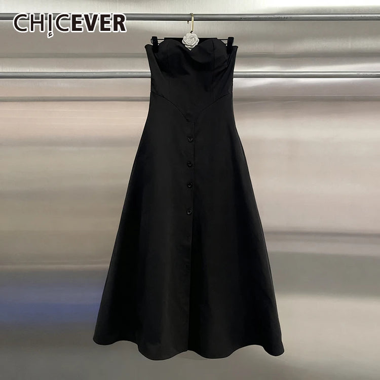CHICEVER Black Spliced Single Breasted Jumpsuit Female Square Collar Sleeveless Temperament Elegant Women's Jumpsuits Fashion