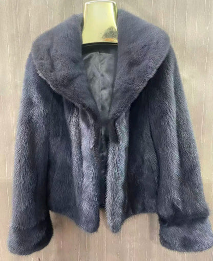 Ladies' real mink fur coat, collar mink fur leather jacket, winter warmth and fashion