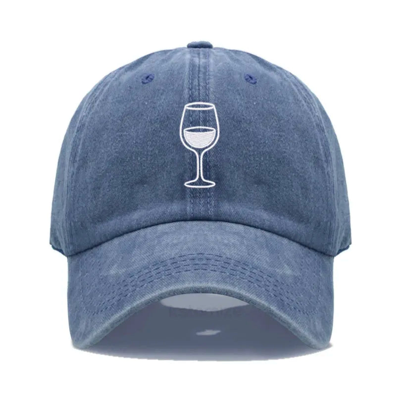 Wine Glass Embroidery Baseball Cap For Men Women Soft Cotton Adjustable Dad Hat Unisex Casual Sport Visor Golf Caps