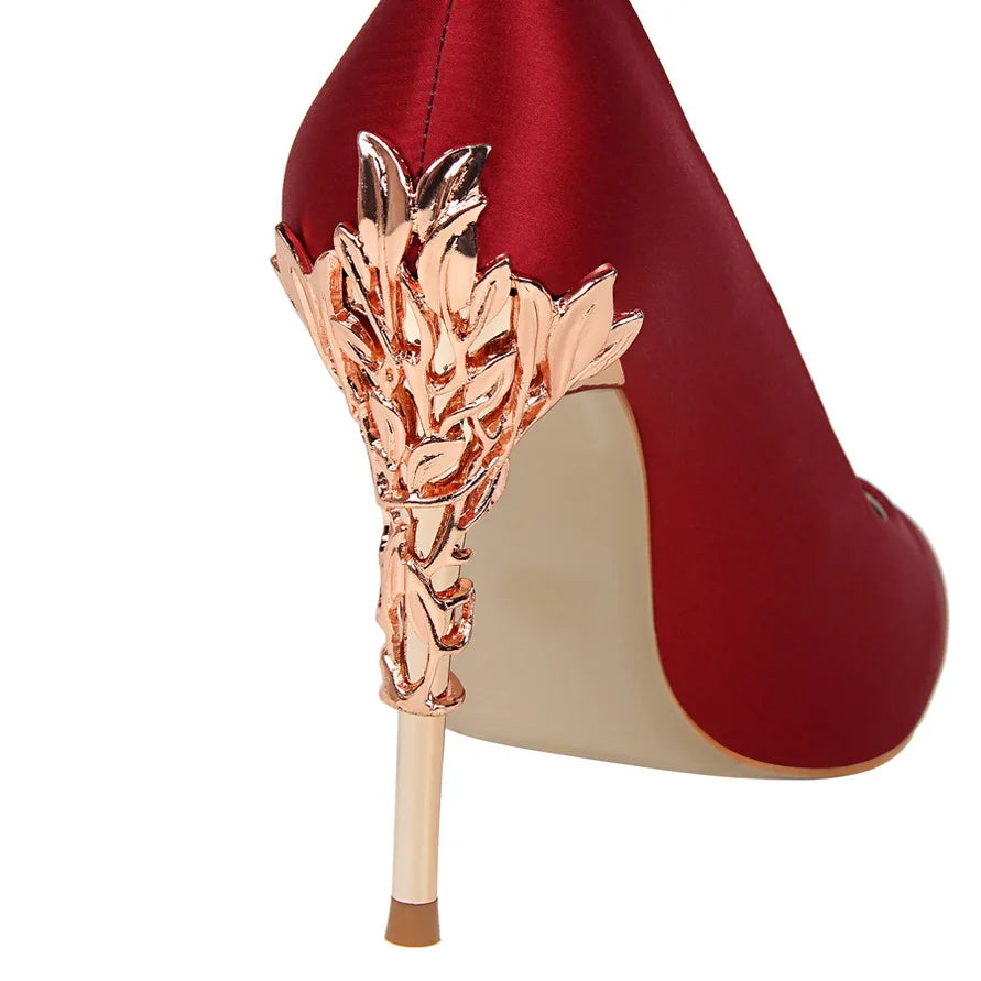 Women Luxury Metallic Decoration Heel Wedding Shoes Lady Trendy 10cm High Heels Pointed Toe Shoes Female Premium Gray Shoes