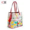 CH Tote Bag for Women Two Tone PU Leather Large Capacity Shoulder Handbag Luxury Ladies Commute Shopping Shopper Bag