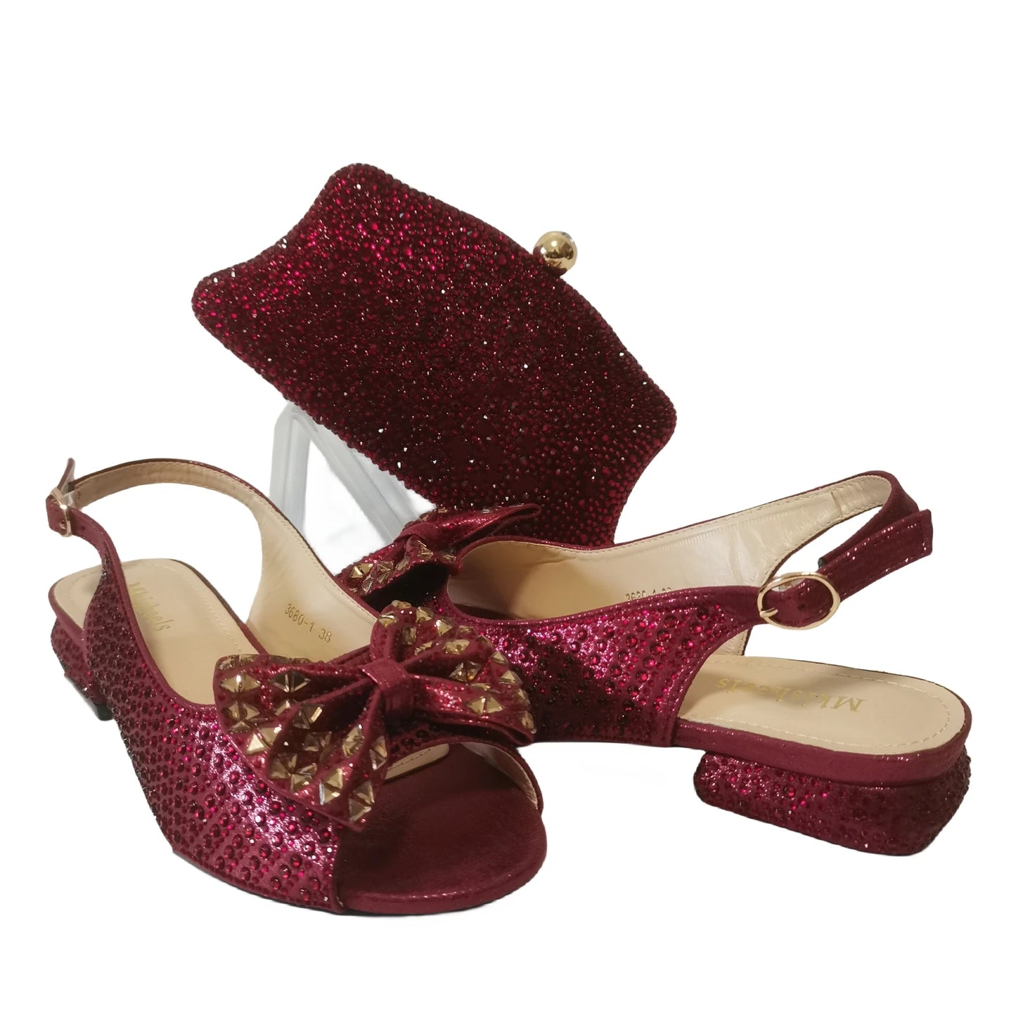 Fashion Purple Lower Heel Party Women's Sandals And Bag Match Set Italian Design Rhinestone Wedding Matching Shoes and Bag Set