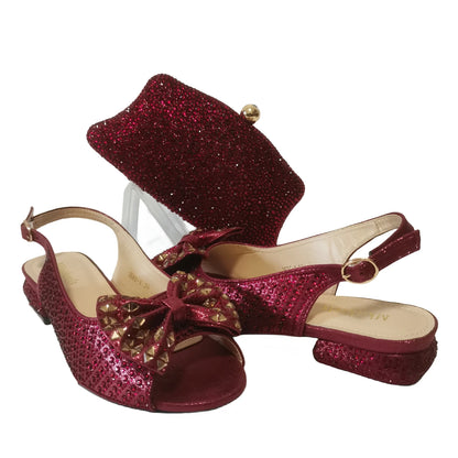 Fashion Purple Lower Heel Party Women's Sandals And Bag Match Set Italian Design Rhinestone Wedding Matching Shoes and Bag Set