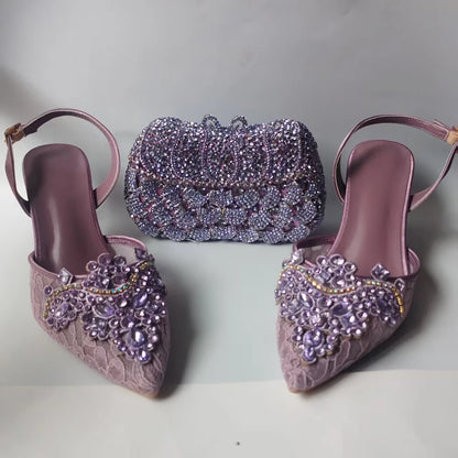 INSIGHTLINK Lady Stones Shoes and Bag Sets for Evening Purses Party Rhinestone Luxury Heels Sandals Set for Party Elegant Pumps