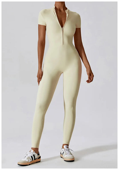 Yoga Boilersuit Long Sleeved Women's Sportswear Gym Zipper Jumpsuits Workout High-intensity Fitness One-piece Skin-tight Garment