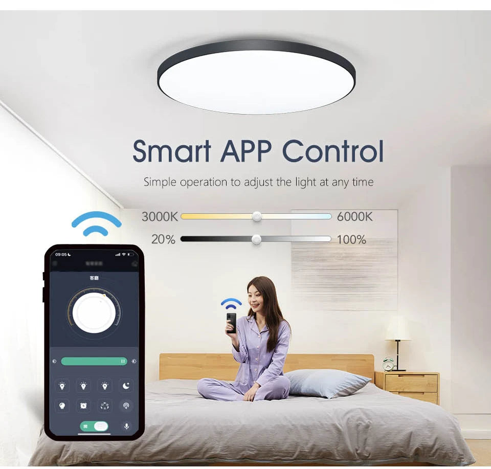 MARPOU Smart Ceiling Lamp LED Lamp for Bedroom Large Ceiling Lamps LED Lights with Remote Control Dimmable LED Lights for Room