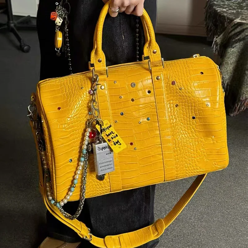 Luxury Large-capacity Travel Handbag For Women Versatile Crocodile Pattern Crossbody Bag Fashion Diamond Design Commuter Bag