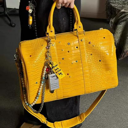 Luxury Large-capacity Travel Handbag For Women Versatile Crocodile Pattern Crossbody Bag Fashion Diamond Design Commuter Bag