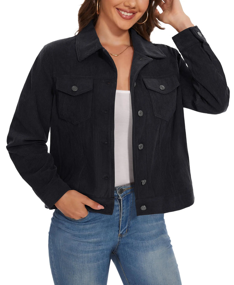 TACVASEN Fashion Corduroy Cargo Jackets Womens Button-Down Soft Warm Casual Outwear Lightweight 4 Pockets Outdoor Workwear Coats