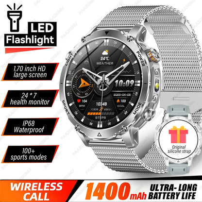Brand+1400mAh Big Battery Smartwatch Men 1.7" AMOLED 200-Day Standby Swim Diving Waterproof GPS Military Tactical SOS 100 Sports