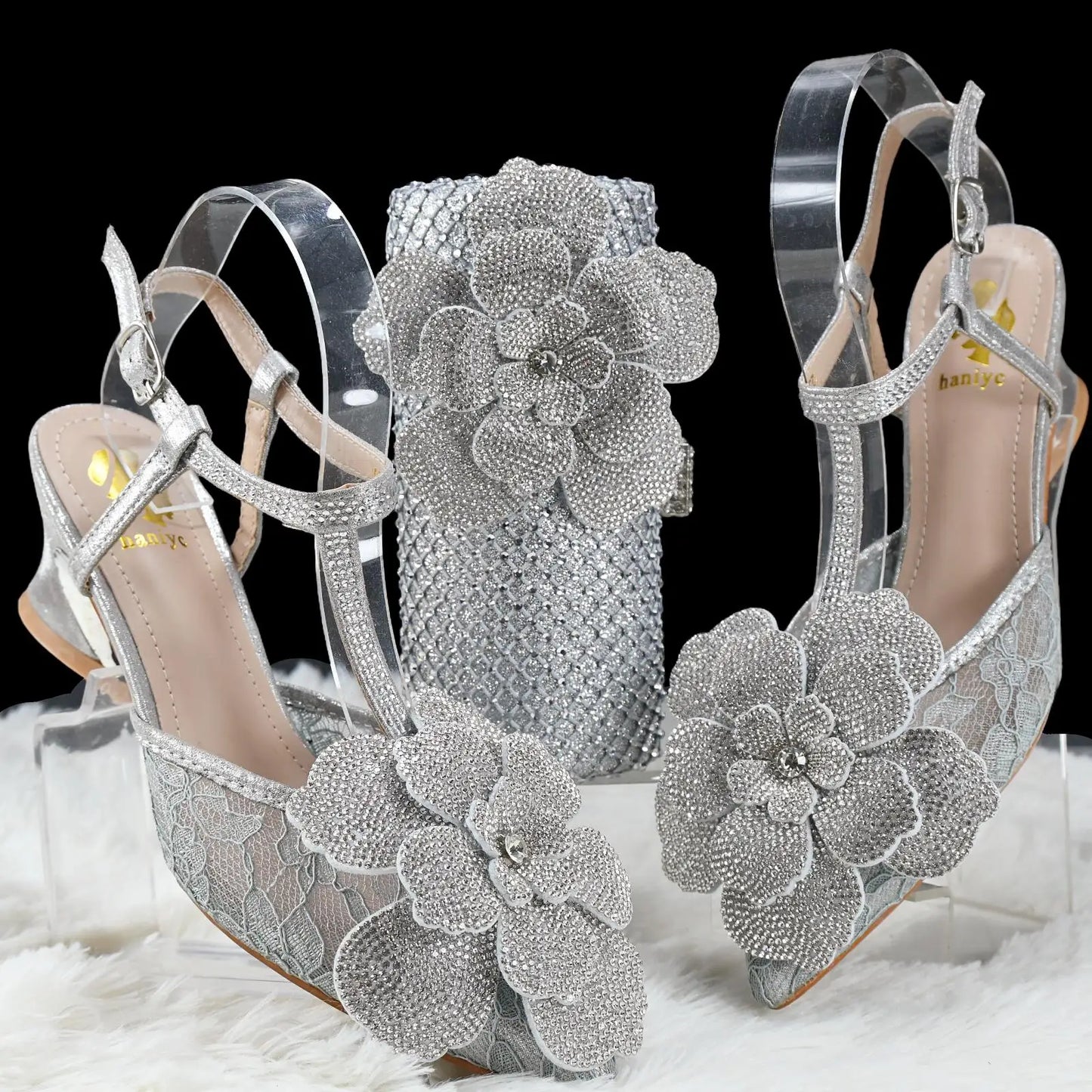 Doershow African Wedding fashion Shoes and Bag Set silver Italian Shoes with Matching Bags Nigerian Women party!   SL1-1