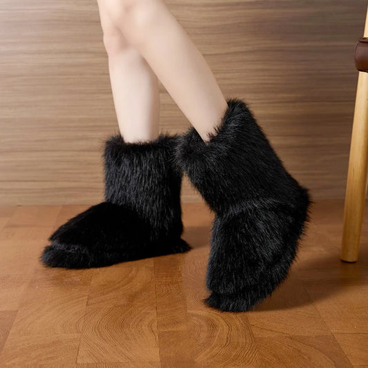 Winter Fluffy Ankle Boots Female Casual Plarform Women's Shoes Plush Luxury Designer Indoor Outdoor Fuzzy Fur Snow Booties Trend