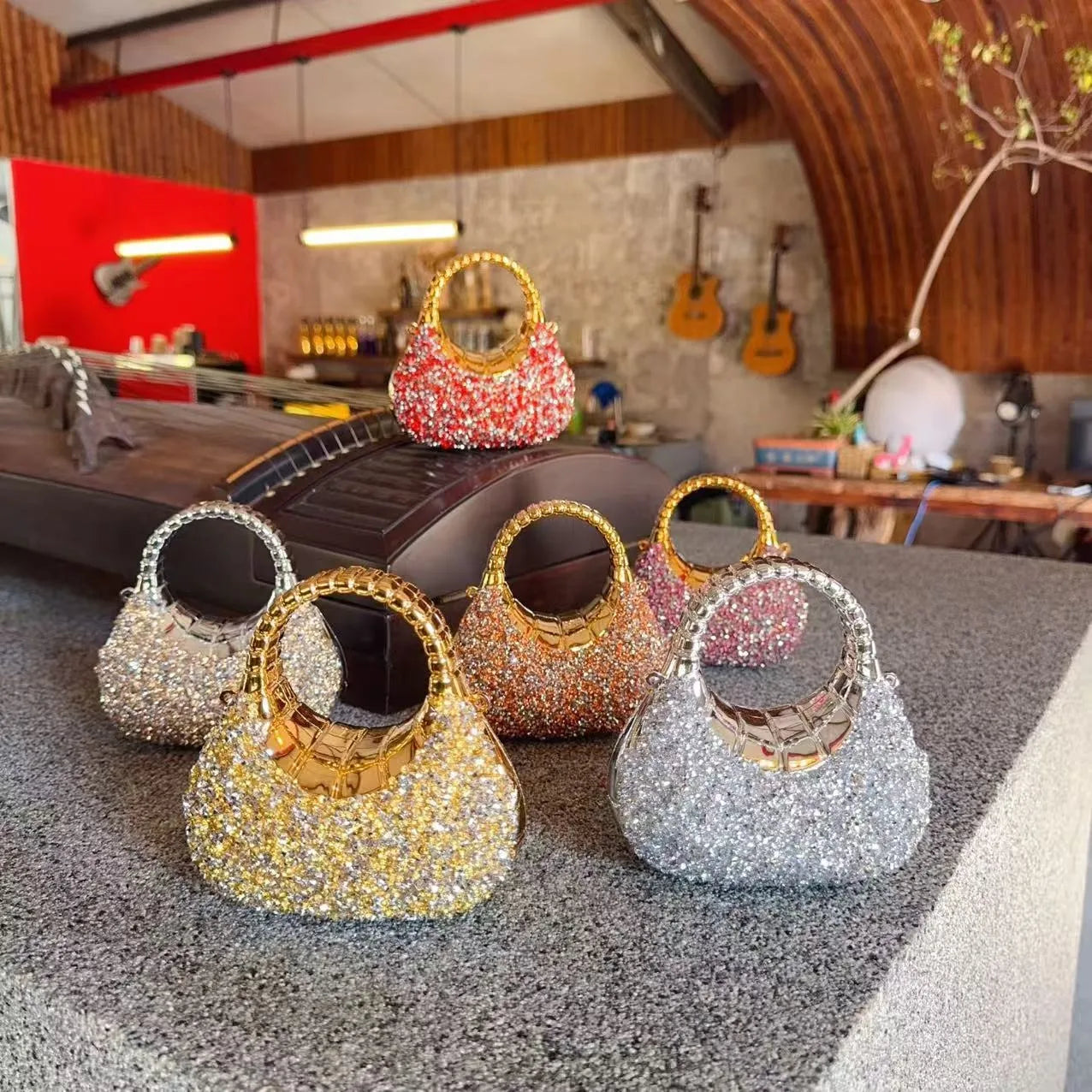Mini Golden Pink Evening Bag Purses and Handbags Luxury Designer Shoulder Bags Diamond Party Wedding Acrylic Shiny Clutch Purse