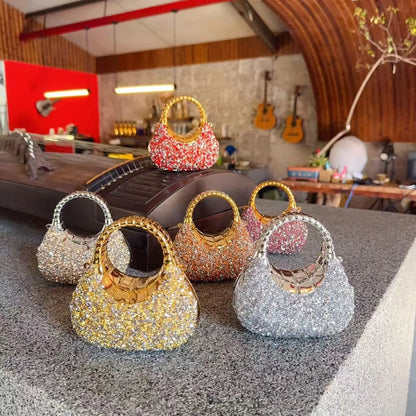 Mini Golden Pink Evening Bag Purses and Handbags Luxury Designer Shoulder Bags Diamond Party Wedding Acrylic Shiny Clutch Purse