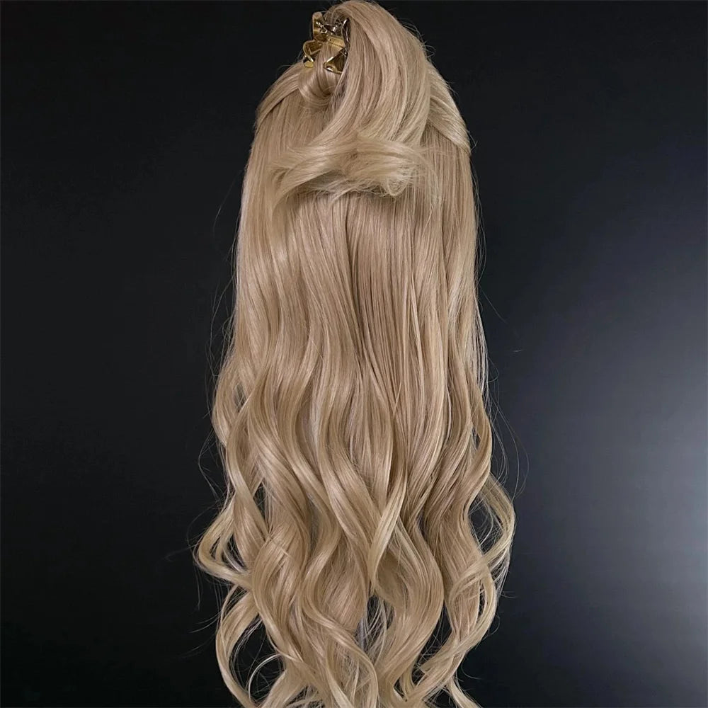 Blonde Balayage Lace Front Wig Free Part HD Lace Wig Realistic Look Dark Brown Roots Natural Wavy Synthetic Heat Resistant Fiber