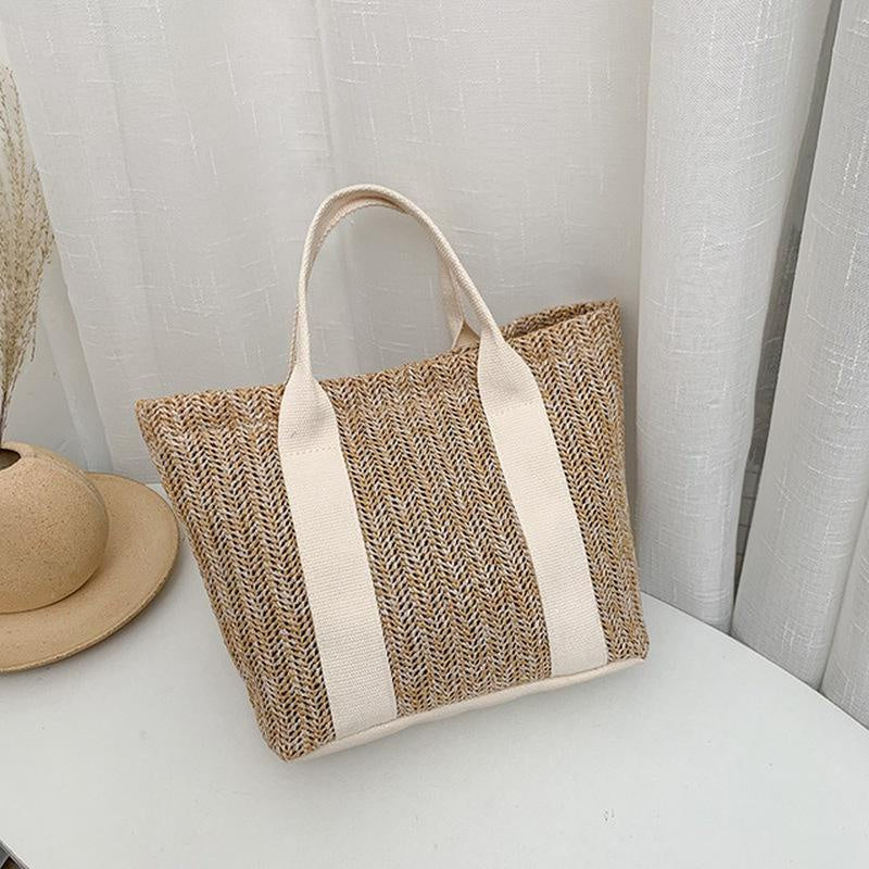 Summer Trend Straw Bags New Popular Hit Color Handbags for Women Zipper Color Matching Tote Bag