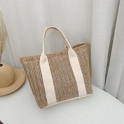 Summer Trend Straw Bags New Popular Hit Color Handbags for Women Zipper Color Matching Tote Bag