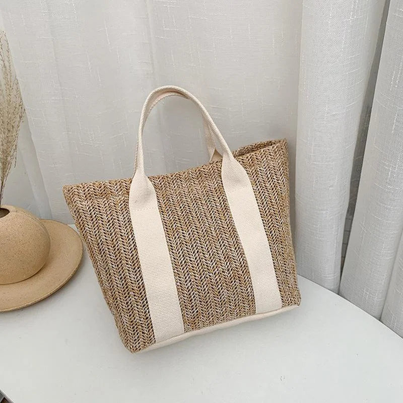 Summer Trend Straw Bags New Popular Hit Color Handbags for Women Zipper Color Matching Tote Bag