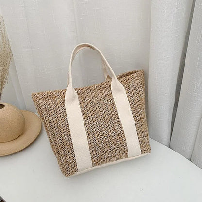 Summer Trend Straw Bags New Popular Hit Color Handbags for Women Zipper Color Matching Tote Bag
